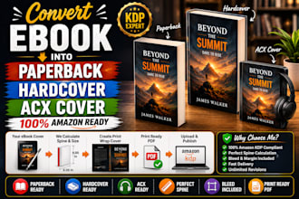 convert your ebook cover into amazon KDP paperback,hardcover and acx cover
