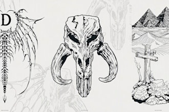 draw unique custom tattoo designs in engraving etching style