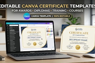 design editable canva certificate template for award, diploma and training