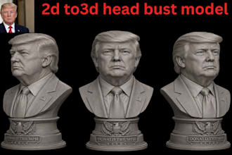 sculpt 2d photo to 3d bust model, 3d head model, stl file for 3d printing