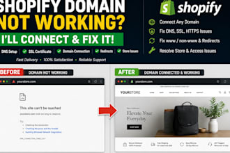 connect your domain to shopify, fix dns, SSL, domain and store issues