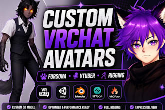 create custom vrchat avatar, furry fursona, vtuber model with rigging