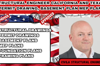 structural engineer california and texas permit drawing, basement plan mep plan