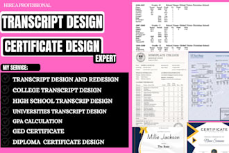 design professional college, school, universities transcript and ged certificate