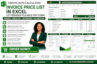 create auto calculated invoice price list in excel letterhead fillable pdf form