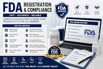 handle fda registration, product listing, import permit and label review