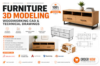 design furniture 3d model woodworking cad technical drawing