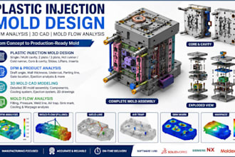 design plastic injection molds, 3d mold cad, dfm and mold flow analysis