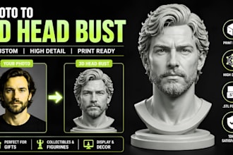 sculpt realistic photo to 3d head bust or full body likeness model stl 3d print