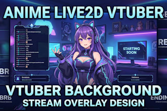 design anime live2d vtuber model, vtuber background, vtuber stream overlay