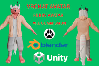 make a high quality custom furry avatar for vrchat, vrc commission, VR character