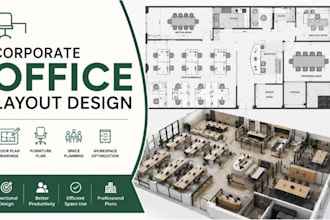 design corporate office layout, furniture plan and floor plan drawings