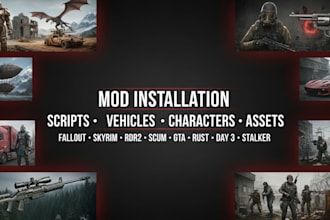 install fallout, skyrim, rdr2, gta, ets2, scum, rust, dayz, arma3, stalker mod