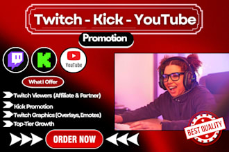 promote your twitch, kick, youtube streaming channel for real viewers