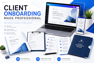 design editable canva onboarding packet, client welcome guide and business templ