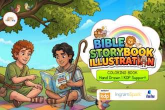 do bible themed christian children story book illustration and kdp coloring book