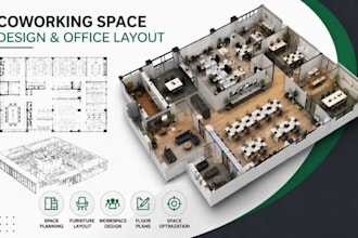 create coworking space design, office layout and workspace planning