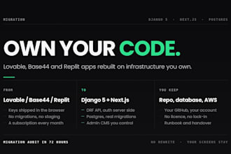 migrate lovable base44 replit app to django nextjs,build saas mvp,aws,postgres