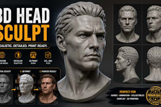 create realistic 3d head model face sculpt, character head and bust for printing