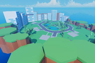 create a low poly roblox tycoon map with custom buildings and immersive design