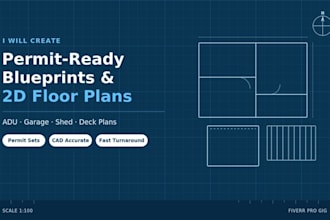 create permit blueprints, 2d floor plans, adu, garage, shed and deck plans