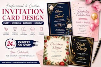 design invitation card for wedding, birthday, holiday and party flyer in 24hrs