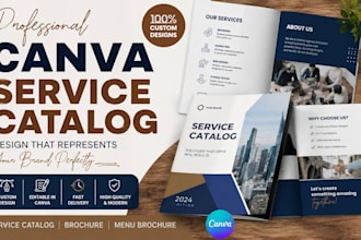 design canva service catalog, service catalogue brochure, service menu brochure