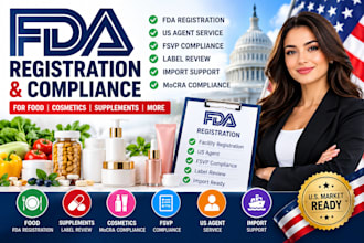 handle fda registration, fda compliance, US agent, fsvp agent and label review