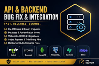 fix node js API errors, backend bugs, database, webhooks, authentication issues