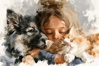 draw watercolor portrait painting of you or your pets