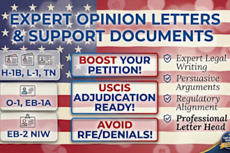 write expert opinion letters for h1b eb1a eb1b eb2 niw 01 l1 and tn petitions
