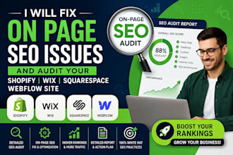 fix on page SEO issues and audit your shopify wix squarespace webflow site