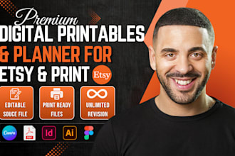 design a premium etsy printables digital planner and printable business template
