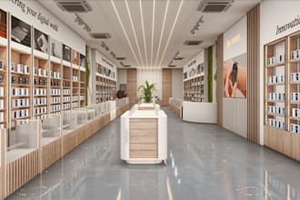 redesign retail interior,electronic store,modern showroom,commercial render,shop
