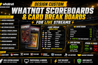 design custom whatnot scoreboards and card break boards for live streams