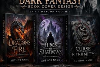 design dark fantasy art cover, epic, dragon and gothic fantasy book cover