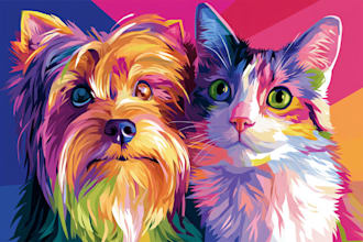 draw your cat dog or your pet into vector pop art portrait