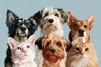 draw custom cartoon pet portraits of dogs cats or any pets