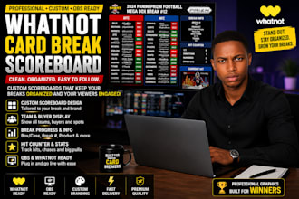 design a custom whatnot card break scoreboard