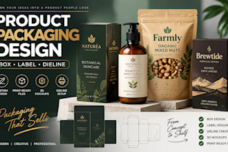 design box label design, product label design, dieline product packaging design