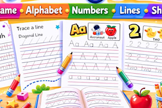 design kids alphabet numbers handwriting practice workbook for KDP and etsy