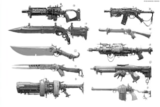 design creative concept art of weapons and items