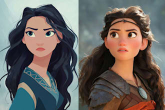 beautiful portrait in disney cartoon