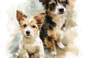 paint a watercolor pet portrait with ink sketch