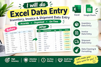 do excel data entry, inventory, invoice and shipment data entry