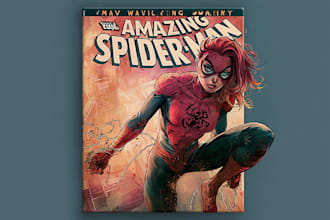design an action packed comic book cover and logo