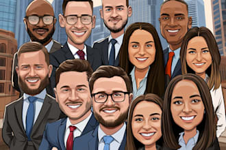 make a group cartoon caricature for a corporate or business