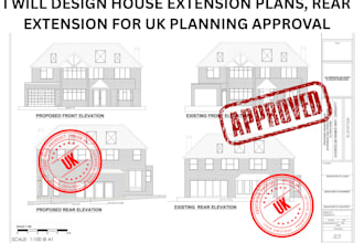 design house extension plans, rear extension for UK planning approval
