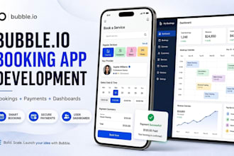 develop a bubble io mvp booking website with payment integration and dashboard