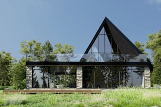design a frame cabin house from sketch, forest retreat,cgi prefab project render